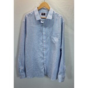 UNTUCKit Shirt Mens 2XL Blue‎ Pink Striped Long Sleeve Button Front Linen Preppy